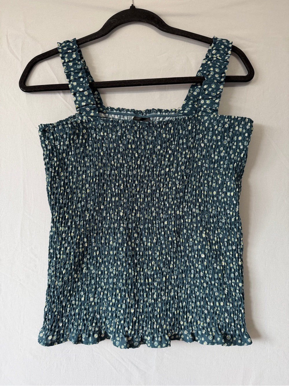 Far West Womens Boho Floral Smocked Tank Top Size L Green Cottagecore Stretchy